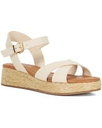 Dune - Littleton Leather Raffia Flatform Sandals - Lyst