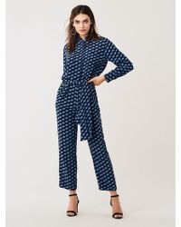 Diane von Furstenberg Leone Belted Silk Crepe De Chine Jumpsuit - Blue