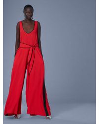 Diane von Furstenberg Wide Leg Belted Jumpsuit - Red