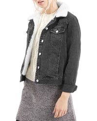 topshop black denim jacket with fur