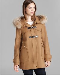 Trina Turk Elizabeth Toggle Coat With Fur Trim Hood - Brown