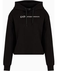 EA7 - Cropped Baumwoll-sweatshirt Shiny Mit Kapuze - Lyst