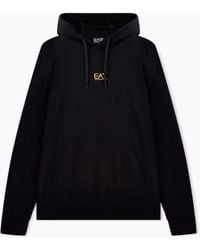 EA7 - Cotton Pullover Hooded Sweatshirt From Core Identity - Lyst