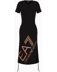 EA7 - Kleid Aus Baumwollstretch Mit Kordelzug - Lyst