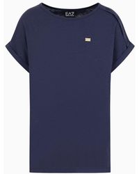 EA7 - Costa Smeralda T-shirt Mit U-boot-ausschnitt, Gefertigt Aus Baumwolle Und Leinen - Lyst