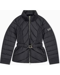 EA7 - Regular Fit Padded Bomber Jacket With Hood And Shiny Finish - Lyst