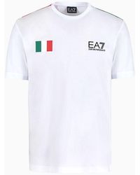 EA7 - T-shirt Girocollo Graphic Series In Cotone Con Bandiera - Lyst