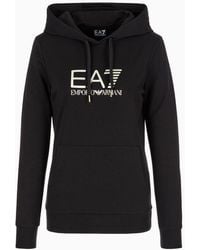 EA7 - Shiny Stretch-cotton Hooded Sweatshirt - Lyst