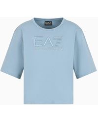 EA7 - T-shirt Girocollo Logo Series Crossover In Cotone Stretch Con Logo Ricamato - Lyst