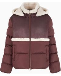 EA7 - Hooded Jacket With Sheepskin-Effect Fabric Inserts - Lyst