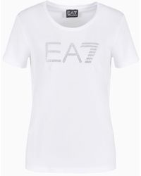 EA7 - Logo Series T-shirt Aus Baumwollstretch Mit Strass-logo - Lyst