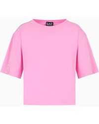 EA7 - T-shirt Girocollo Shiny In Cotone - Lyst