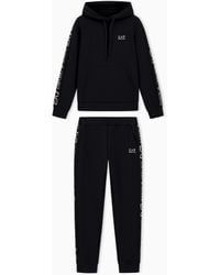 EA7 - Cotton Suit Tracksuit With A Hood And Logo Tape Tracksuit - Lyst