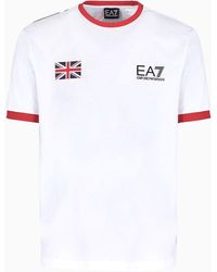 EA7 - T-shirt Girocollo Graphic Series In Cotone Con Bandiera - Lyst