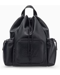 EA7 - Backpack With Embossed Logo And Leather-Effect Drawstring Closure - Lyst