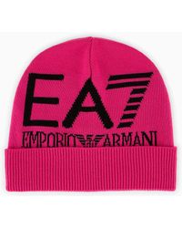 EA7 - Beanie With Oversized Logo - Lyst