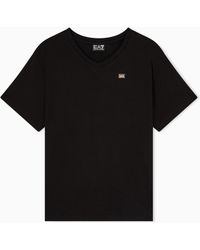EA7 - Core Lady Stretch Cotton Jersey V-Neck T-Shirt - Lyst
