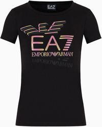 EA7 - Logo Series Crossover-t-shirt Aus Baumwollstretch Mit Rundhalsausschnitt - Lyst