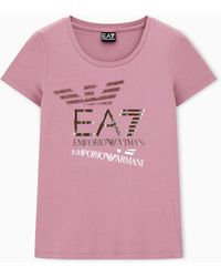 EA7 - Logo Series T-Shirt Aus Baumwollstretch Mit Rundhalsausschnitt Und Print - Lyst