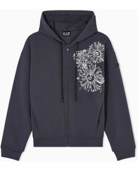 EA7 - Graphic Series Cotton-Blend Hooded Sweatshirt With Floral Print - Lyst