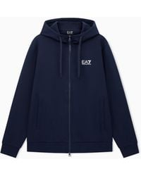 EA7 - Felpa Con Cotone Zip Intera E Cappuccio Core Identity - Lyst