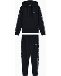 EA7 - Cotton Suit Tracksuit With A Hood And Logo Tape Tracksuit - Lyst
