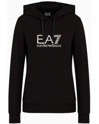 EA7 - Shiny Stretch-cotton Hooded Sweatshirt - Lyst