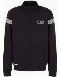 EA7 - Asv 7 Lines Sweatshirt Mit Reißverschluss, Gefertigt Aus Einer Baumwoll-mischung - Lyst