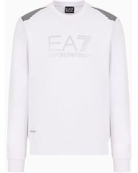EA7 - Asv 7 Lines Sweatshirt Mit Rundhalsausschnitt, Gefertigt Aus Einer Baumwoll-mischung - Lyst