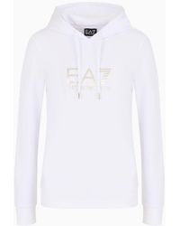EA7 - Shiny Stretch-cotton Hooded Sweatshirt - Lyst