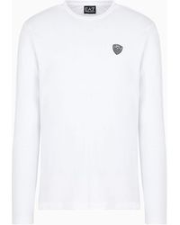 EA7 - T-shirt Girocollo A Maniche Lunghe Premium Shield In Misto Viscosa Stretch - Lyst