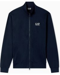 EA7 - Cotton Zip Up With A Stand-Up Collar And Logo Core Identity - Lyst