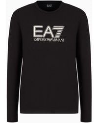 EA7 - Visibility Rundhals-langarmshirt Aus Baumwollstretch - Lyst