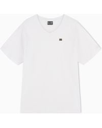 EA7 - Core Lady Stretch Cotton Jersey V-Neck T-Shirt - Lyst