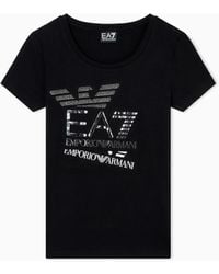 EA7 - Logo Series T-Shirt Aus Baumwollstretch Mit Rundhalsausschnitt Und Print - Lyst