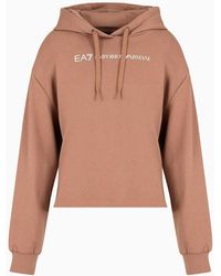 EA7 - Cropped Baumwoll-sweatshirt Shiny Mit Kapuze - Lyst