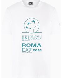 EA7 - Internazionali Bnl D'Italia T-Shirt Mit Rundhalsausschnitt Und Maxi-Print Aus Baumwollstretch - Lyst