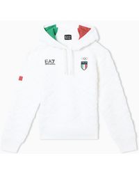 EA7 - Italia Team Felpa Con Cappuccio E Stampa "Italia Team" Embossed All Over - Lyst