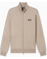 EA7 - Cotton Zip Up With A Stand-Up Collar And Logo Core Identity - Lyst