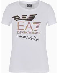 EA7 - T-shirt Girocollo Logo Series Crossover In Cotone Stretch - Lyst