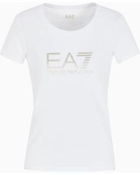 EA7 - Shiny Cotton Crew-neck T-shirt - Lyst