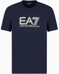 EA7 - T-shirt Girocollo A Maniche Corte Visibility In Cotone Stretch - Lyst