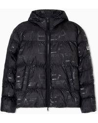 EA7 - Padded Hooded Jacket With All-Over Logo Print - Lyst
