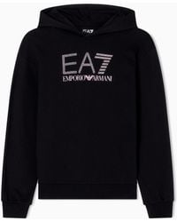 EA7 - Logo Series Organic Cotton-Blend Hooded Sweatshirt With Rhinestones - Lyst