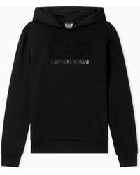 EA7 - Logo Series Sweatshirt Mit Kapuze Aus Einer Bio-Baumwoll-Mischung Mit Strass-Details - Lyst