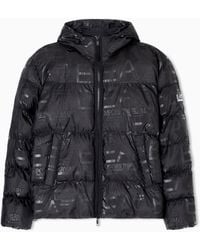 EA7 - Giacca Imbottita Con Cappuccio Stampa Logo All-Over - Lyst
