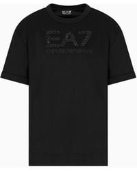 EA7 - Logo Series T-Shirt Mit Rundhalsausschnitt Aus Baumwoll-Jersey Mit Pailletten - Lyst