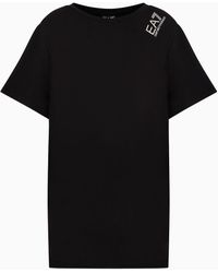 EA7 - Langes Core Lady Plus Size Rundhals-t-shirt Aus Einer Baumwoll-modal-mischung - Lyst
