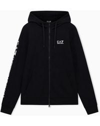 EA7 - Logo Series Cotton Hooded, Zip-Up Sweatshirt - Lyst