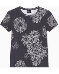 EA7 - Graphic Series Stretch Jersey T-Shirt With Floral Print - Lyst